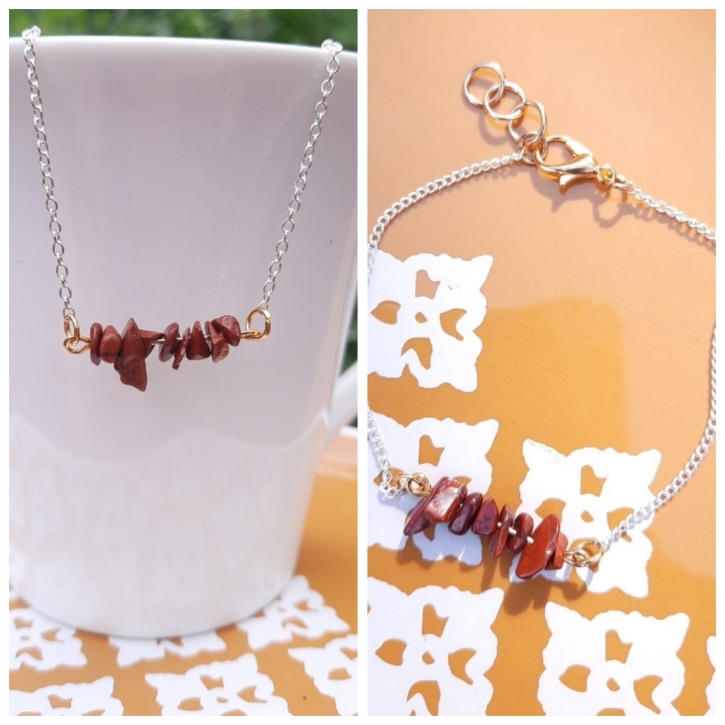 Red Jasper Agate Two Tone Bracelet Necklace Bundle 25$